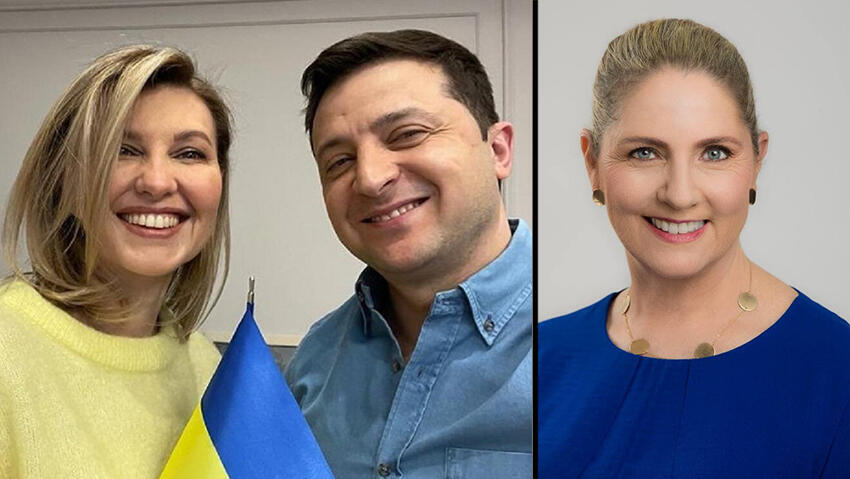 Olena Zelenska with husband Volodymyr and Michal Herzog 