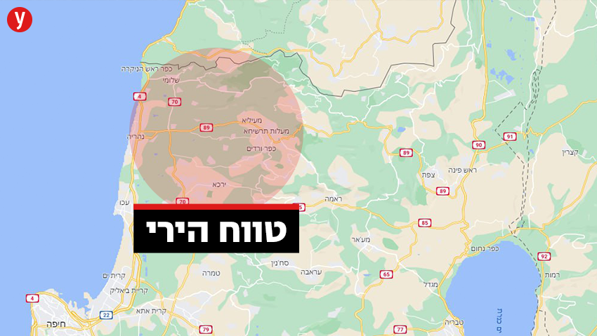 מפה ירי מלבנון לישראל גליל מערבי