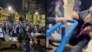 תיעוד מחוץ לתחנת משטרת גלילות בה עצור מפגין נגד ההפיכה המשפטית