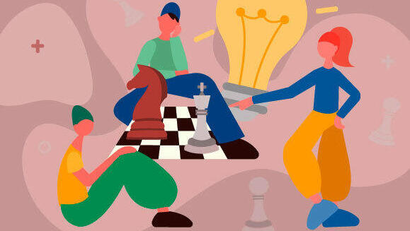 In game theory, players choose courses of action from strategies with well-defined rules. An image depicting individuals developing a strategy for playing chess 
