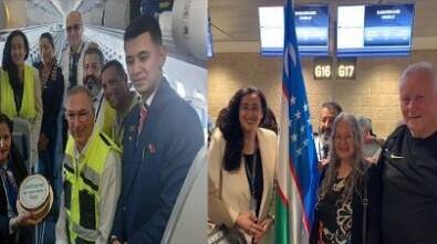 Посол Узбекистана провожает пассажиров первого рейса в Самарканд