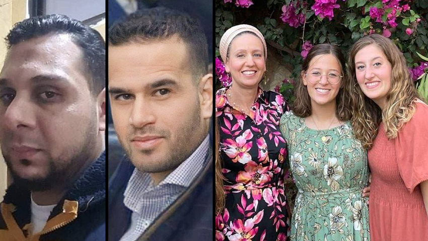 Palestinian terrorists Hassan Katnani and Ma'ed al-Masri; Lucy, Rina and Maia Dee