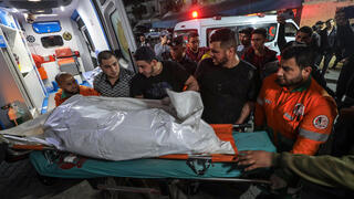 Body of a member of Islamic Jihad movement in Al Shifa hospital after Isreli air strikes