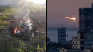 שרידי טיל שיוט רוסי שנפלו ב חצר בית פרטי ב קייב אוקראינה מלחמה רוסיה