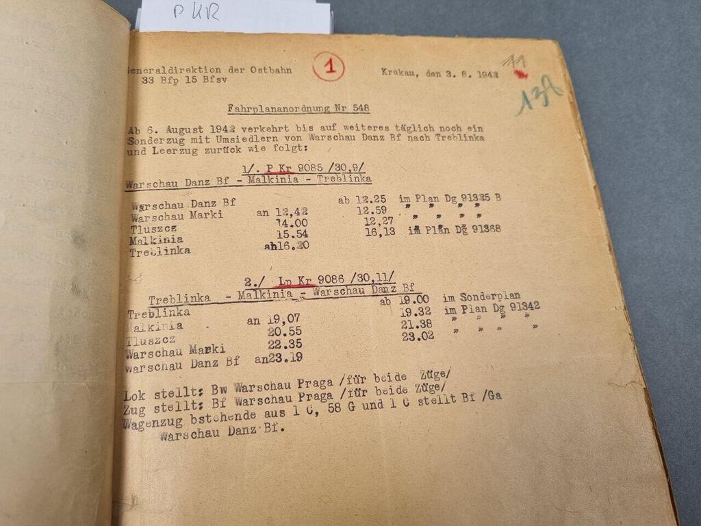 A schedule of trains transporting Jews to Treblinka 