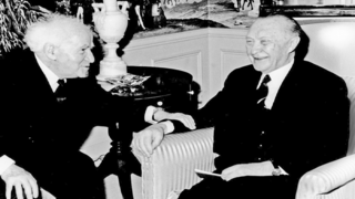 ראש הממשלה דוד בן גוריון עם הקנצלר קונראד אדנאואר בפגישה ב־1960