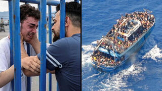 יוון אסון טביעת ספינה של מהגרים המהגר הסורי פאדי (מימין) שהגיע מ הולנד פוגש את אחיו הניצול מוחמד