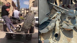 פלסטינים מפרקים את רכבי הצבא