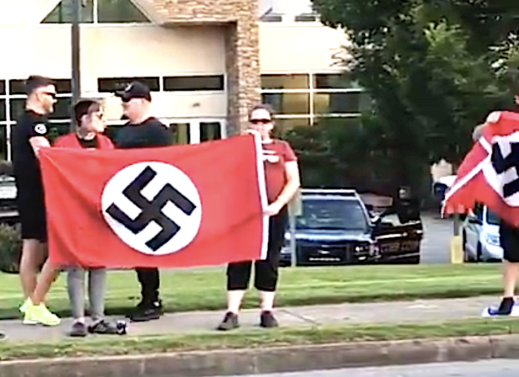 Goyim Defense League protests Chabad of Cobb in Georgia with Nazi flags
