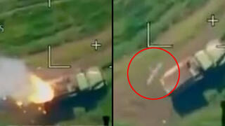 תיעוד לכאורה של מל"ט מדגם לנסט של רוסיה פוגע במשגר רקטות של אוקראינה מלחמה