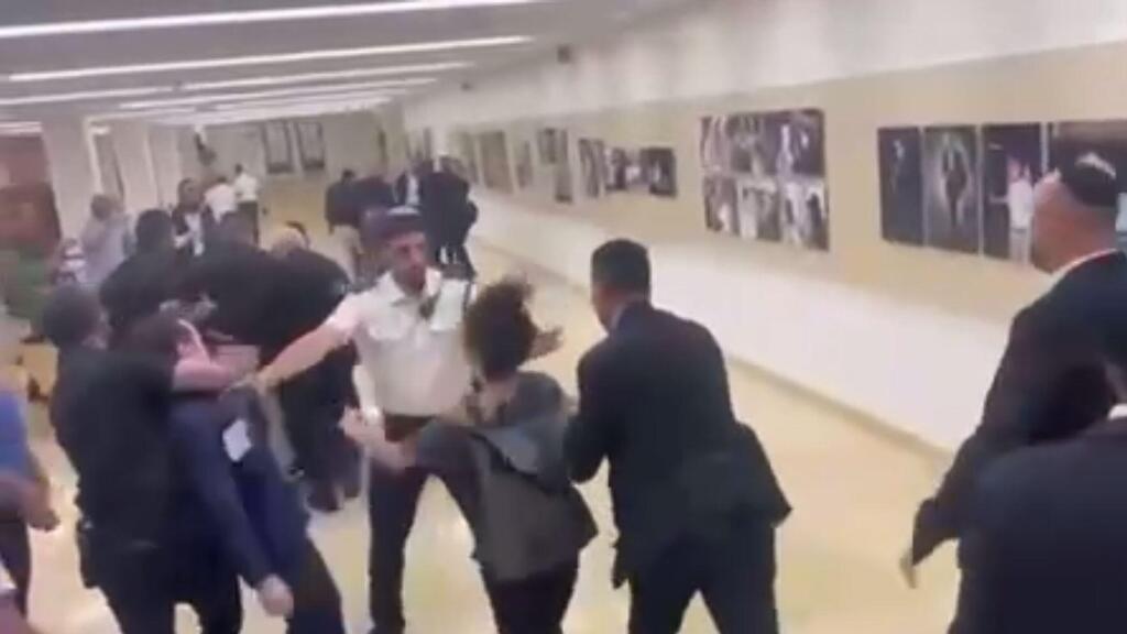 מפגינים במליאת הכנסת נגד חוק עילת הסבירות