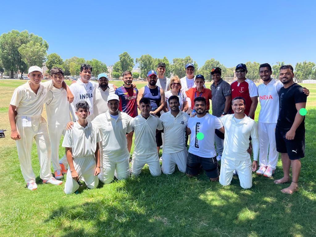 Alan and Israel Vasker with India's cricket team for the Maccabiah Games
