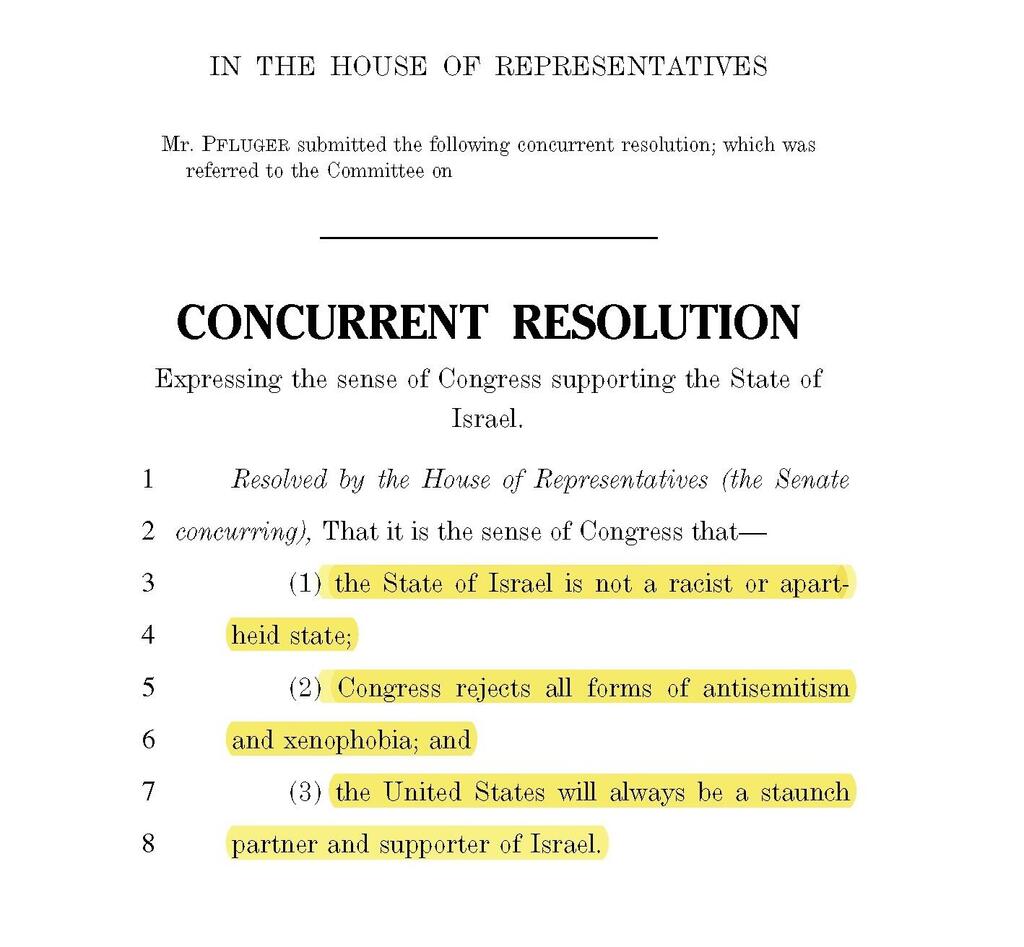 US Congress resolution against labeling Israel "racist" or "apartheid"