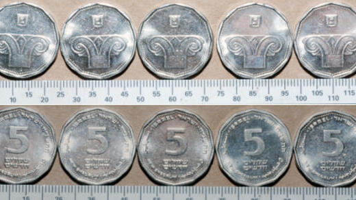 Фальшивые 5-шекелевые монеты (Фото: пресс-служба полиции) מטבעות חמישה שקלים מזויפים
