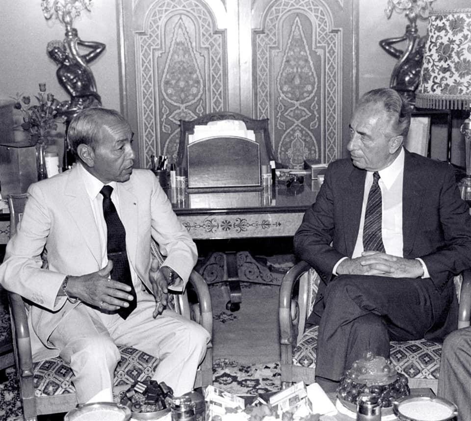 Israeli Prime Minister Shimon Peres visited King Hassan II in Morocco in the touristic city of Ifrane, July 22, 1986 