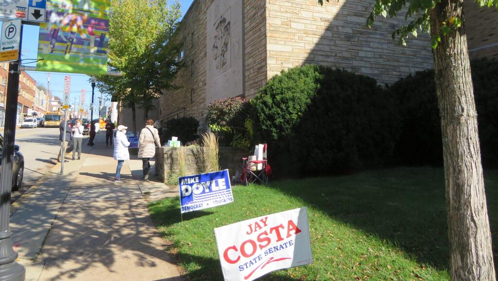 Voters line up outside a voting place in a synagogue Shaare Torah, on Election Day in Pittsburgh, Nov. 3, 2020