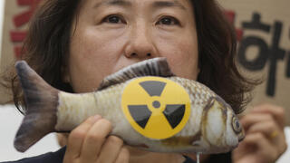 יפן הזרמת מים רדיואקטיביים ל אוקיינוס פוקושימה מפגינים סיאול