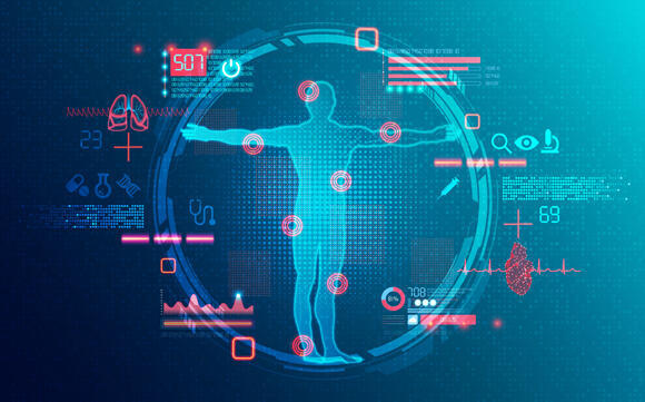 An illustration to demonstrate the integration of technology and data analysis for the benefit of medicine 