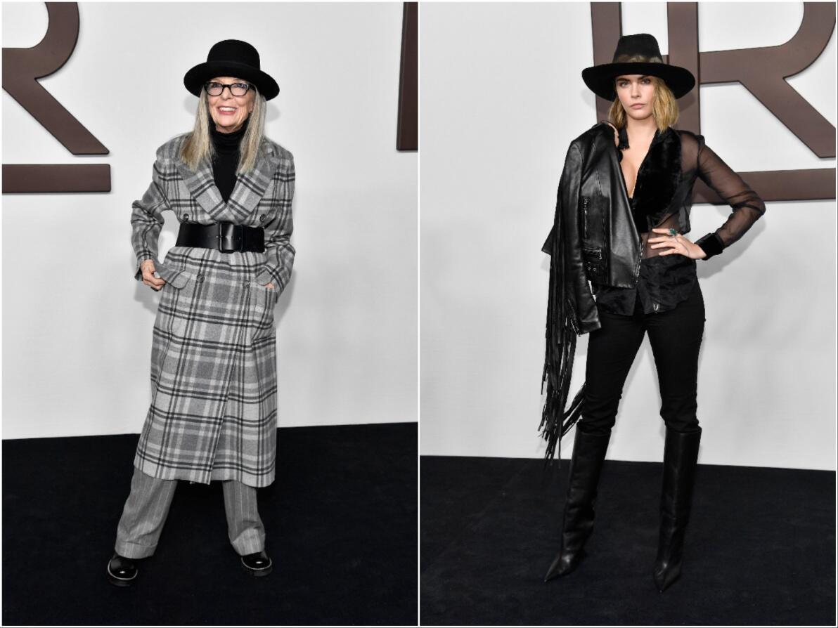 קארה דלווין ודיאן קיטון בתצוגת האופנה של ראלף לורן בניו יורק, ספטמבר 2023