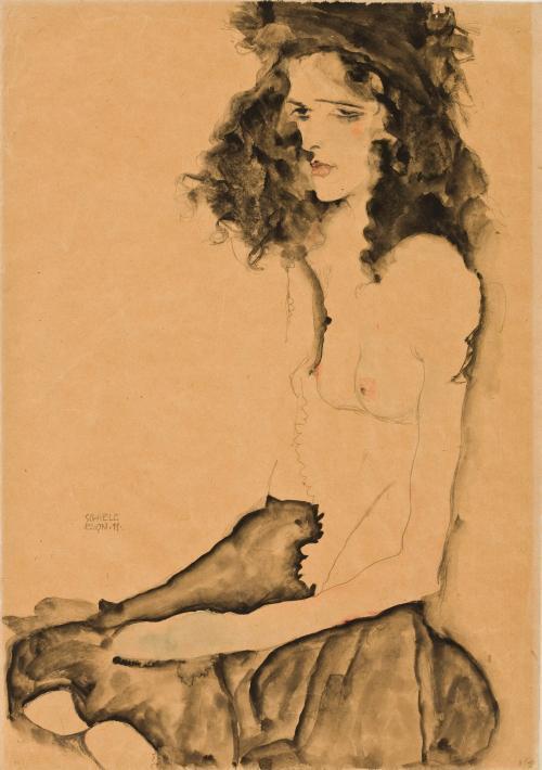 Girl with Black Hair by Egon Schiele 