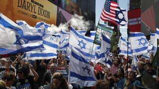 הפגנה נגד ראש הממשלה בנימין נתניהו בטיימס סקוור בניו יורק