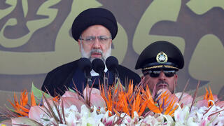 Iranian President Ebrahim Raisi at the military parade marking the anniversary of the Iran Iraq war 