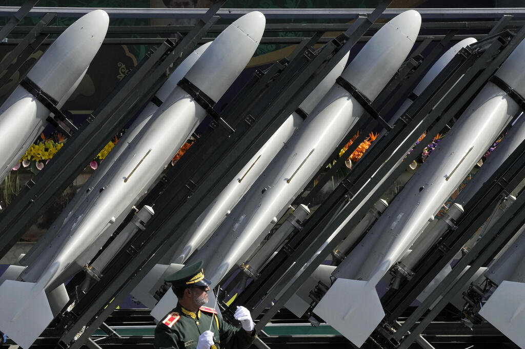 Iranian drones during a military parade in Tehran on Friday 