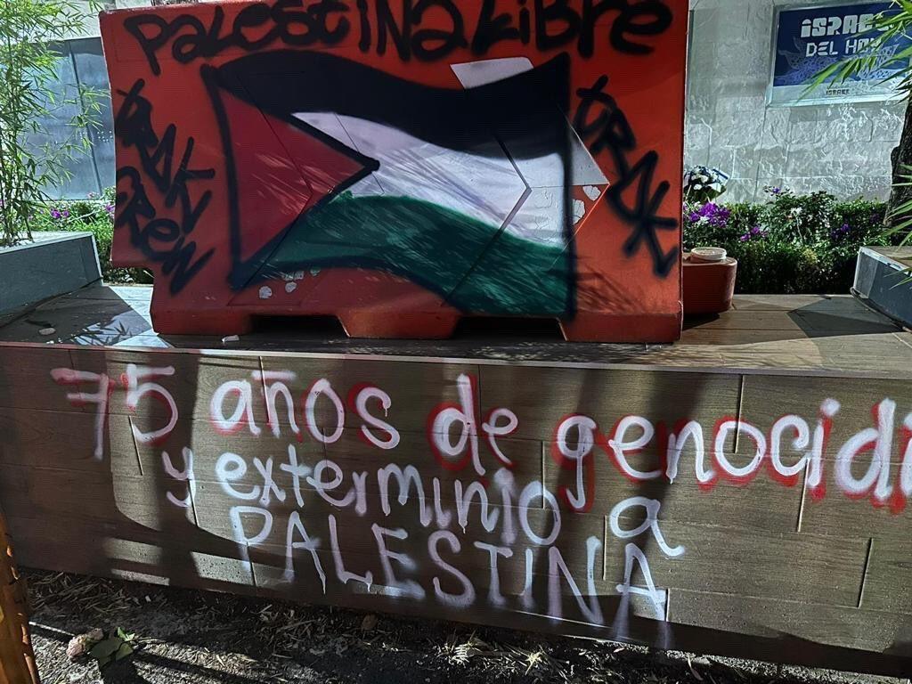 Antisemitic graffiti outside of the Israeli Embassy in Mexico 
