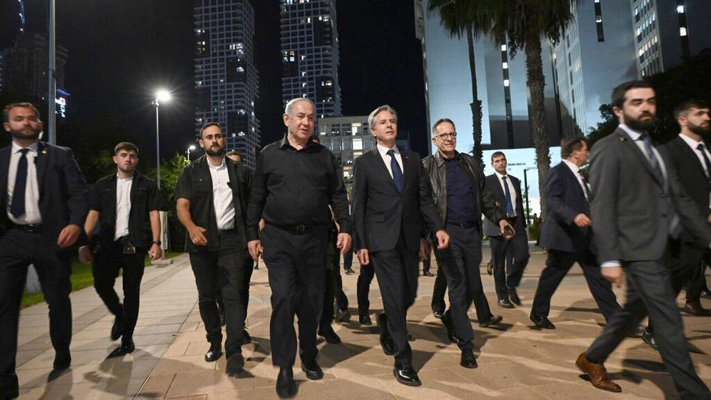 בנימין נתניהו ואנתוני בלינקן בתום הפגישה בקריה, תל אביב