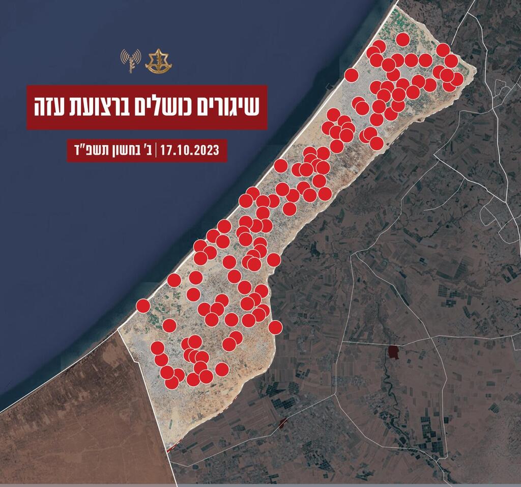 אינפוגרפיקה של שיגורים כושלים ברצועת עזה מתחילת מלחמת חרבות ברזל