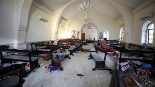 כנסיה בבית החולים בעזה שהופצץ על ידי הג'יהאד האיסלאמי