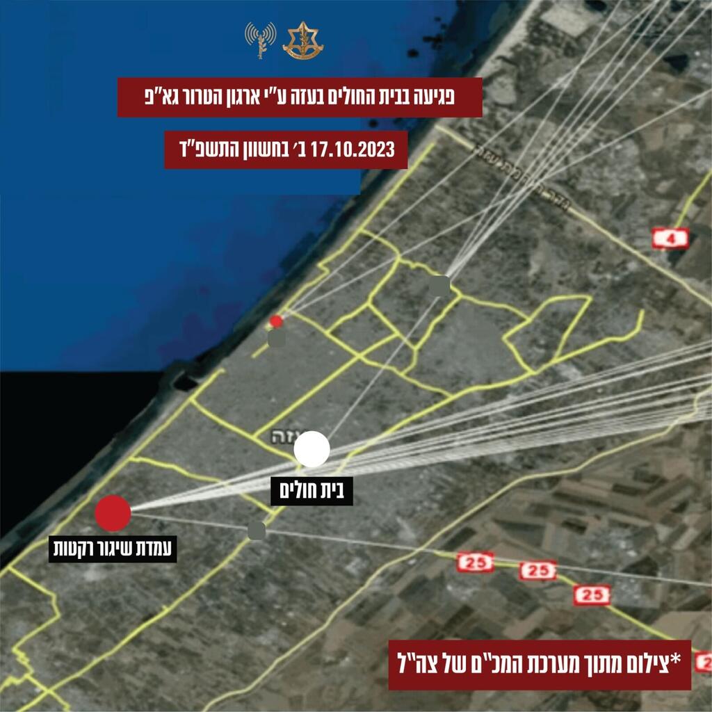 תצלום מתוך מערכת זיהוי השיגורים הצה"לית תצלום מתוך מערכת זיהוי השיגורים הצה"לית בעניין השיגור הכושל שביצע ארגון הטרור הג׳יהאד האיסלאמי על בית החולים