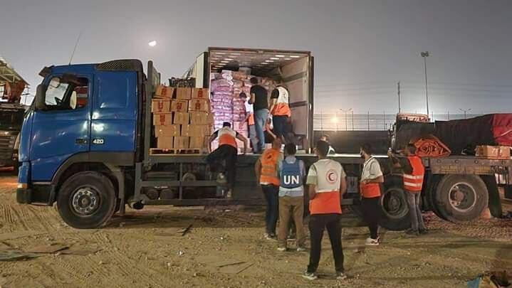 15 משאיות שהגיעו ממצרים דרך מעבר רפיח לרצועת עזה
