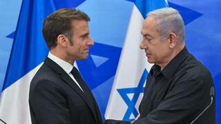 פגישת ראש הממשלה בנימין נתניהו עם נשיא צרפת, עמנואל מקרון, בביקורו בישראל בעקבות המלחמה