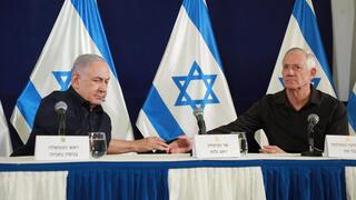 מסיבת עיתונאים של ראש הממשלה בנימין נתניהו, שר הביטחון יואב גלנט ובני גנץ יו"ר המחנה הממלכתי