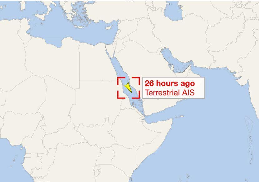 Location where NYK Israeli cargo ship taken by Houthi rebels