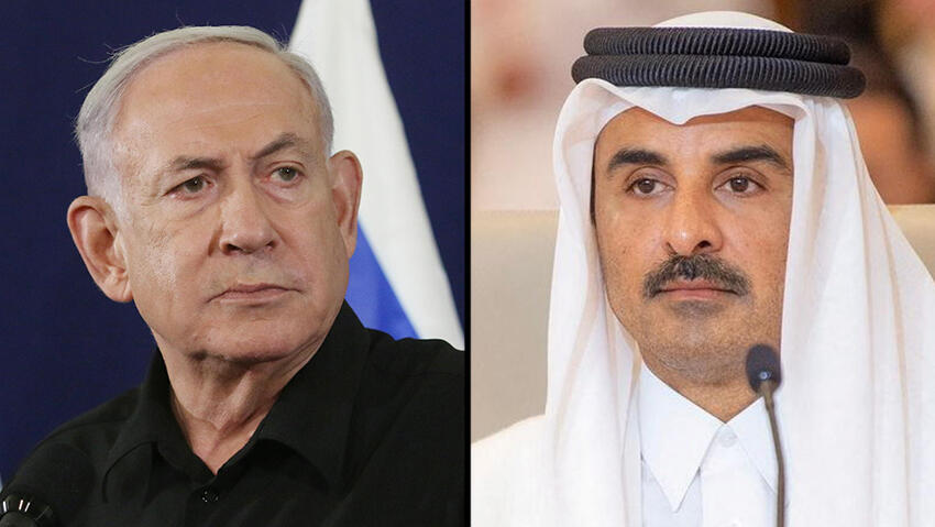 Qatar Emir Sheikh Tamim ibn Hamad Al Thani and Prime Minister Benjamin Netanyahu 