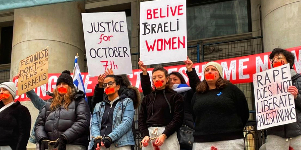 Women protest silence of international organizations after Israeli women raped in Hamas atrocities 