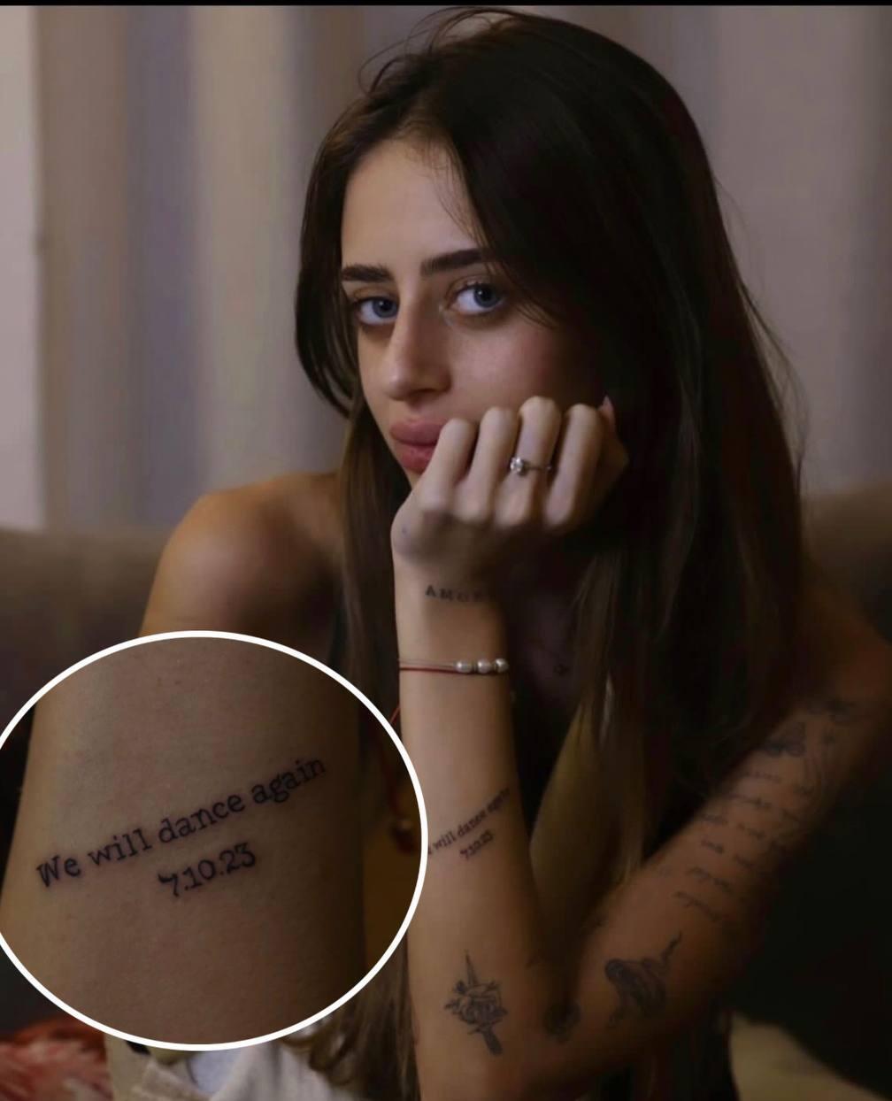 "Мы снова будем танцевать" (Фото: Зив Корен, страница Мии Шем в инстаграме) הקעקוע של מייה שם ששוחררה משבי חמאס