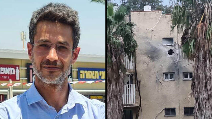  Kiryat Shmona Mayor Avichai Stern; A building in Kiryat Shmona hit by a rocket fired from Lebanon