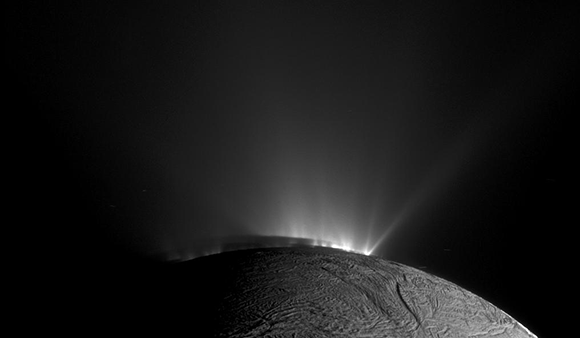 Do these plumes contain evidence of life? The plumes emitted from the south pole of Enceladus in an image by the Cassini spacecraft from 2010 