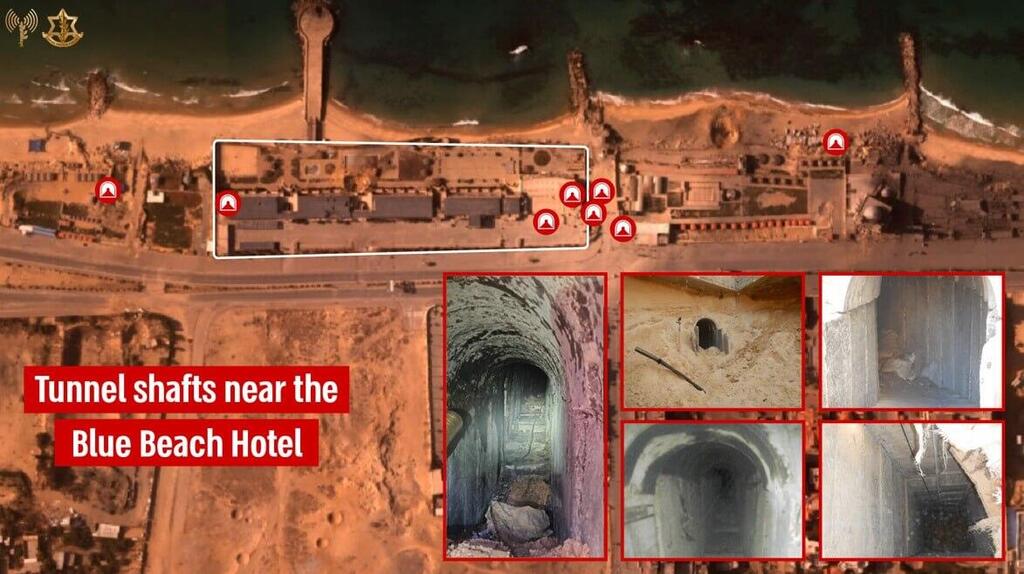 Aerial photo of hotel compound and locations of nearby Hamas tunnel shafts 