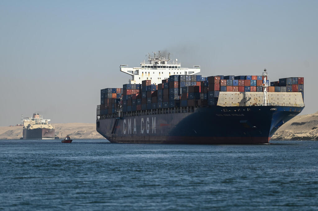 Cargo ships arrive at the Suez Canal on Wednesday 