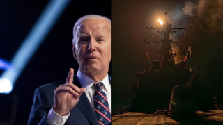 ספינת קרב שהשתתפה בתקיפת המורדים החות'ים בתימן ונשיא ארצות הברית ג'ו ביידן