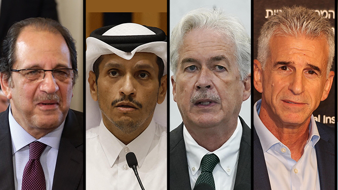 עבאס כאמל ראש המודיעין הכללי של מצרים, מוחמד אל-תאני ראש ממשלת קטאר, רונן בר, דדי ברנע, ויליאם ברנס