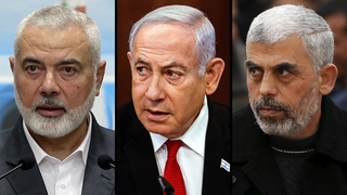 Hamas politburo chief Ismail Haniyeh, Prime Minister Benjamin Netanyahu and Hamas leader in Gaza Yahya Sinwar 