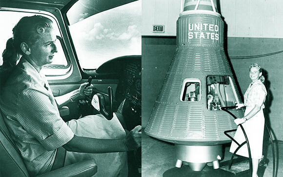 Better results than the male astronauts. Cobb in the cockpit and with a model of the Mercury spacecraft 