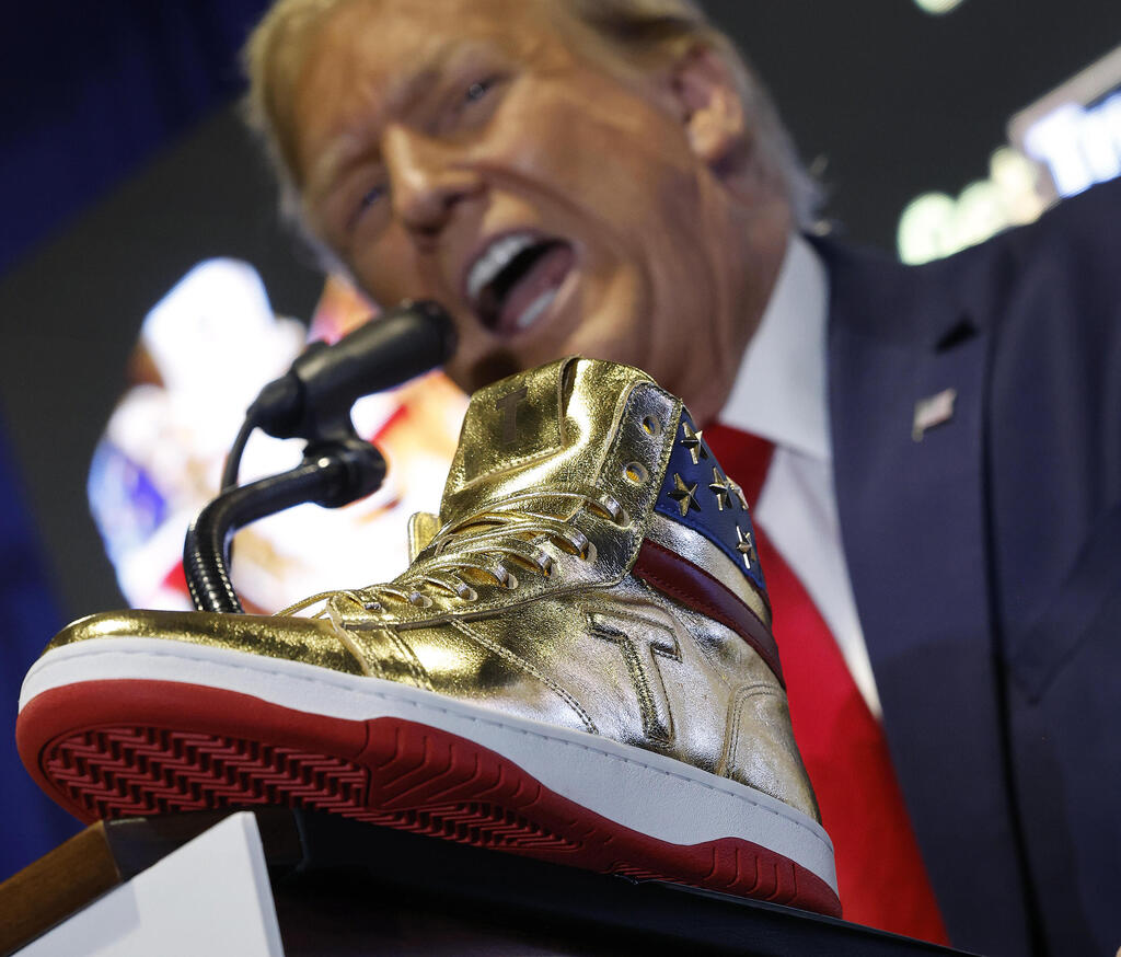 Donald Trump delivers remarks while introducing a new line of signature shoes at Sneaker Con