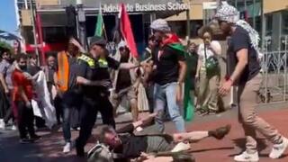Pro-Palestinian protesters assault bystander for passing through and filming rally