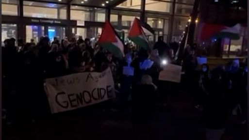 ההפגנה הפרו-פלסטינית מחוץ להרצאת חיילי המילואים במונטריאול